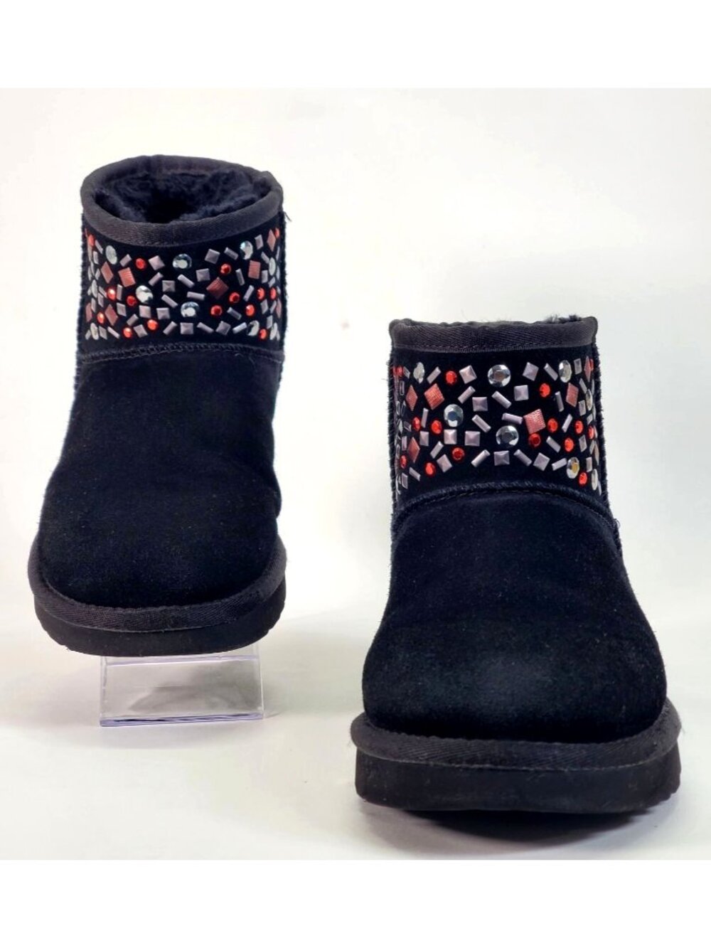 UGG Women's Black Suede Sheepskin Cristal Classic Mini II Stud Boots Size 5 1345 - Picture 3 of 14